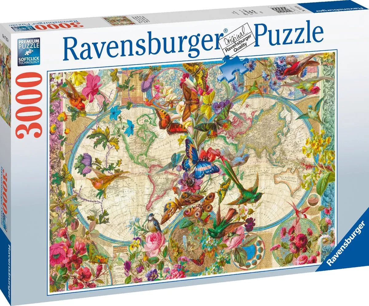 Ravensburger Flora en Fauna Wereldkaart Legpuzzel 2000 Stuks - 171170