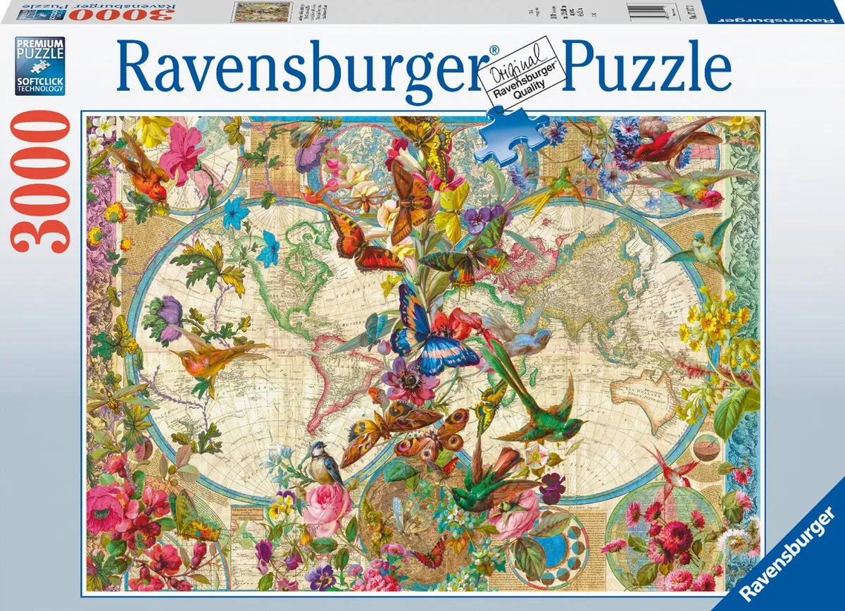 Ravensburger Flora en Fauna Wereldkaart Legpuzzel 2000 Stuks - 171170