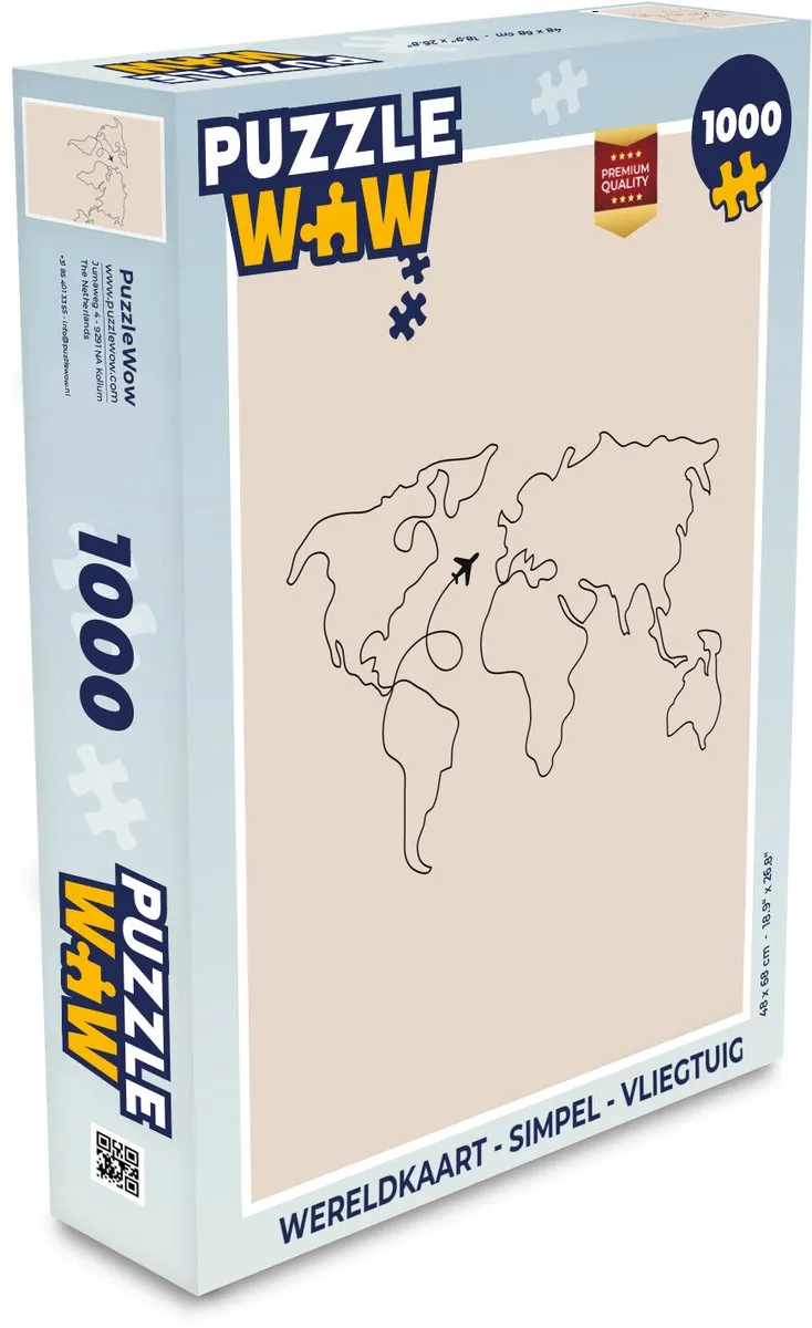 PuzzleWow Wereldkaart Vliegtuig Legpuzzel 1000 Stuks