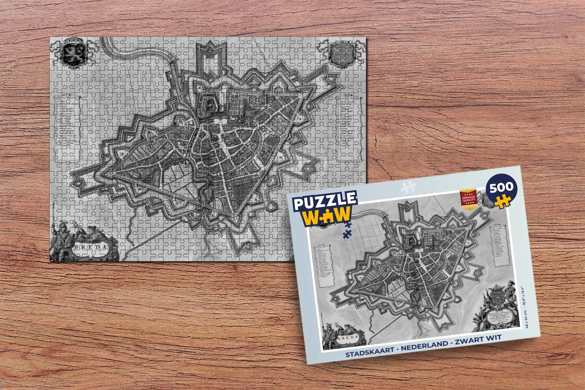 PuzzleWow Stadskaart Nederland Legpuzzel 500 Stuks - Zwart/Wit