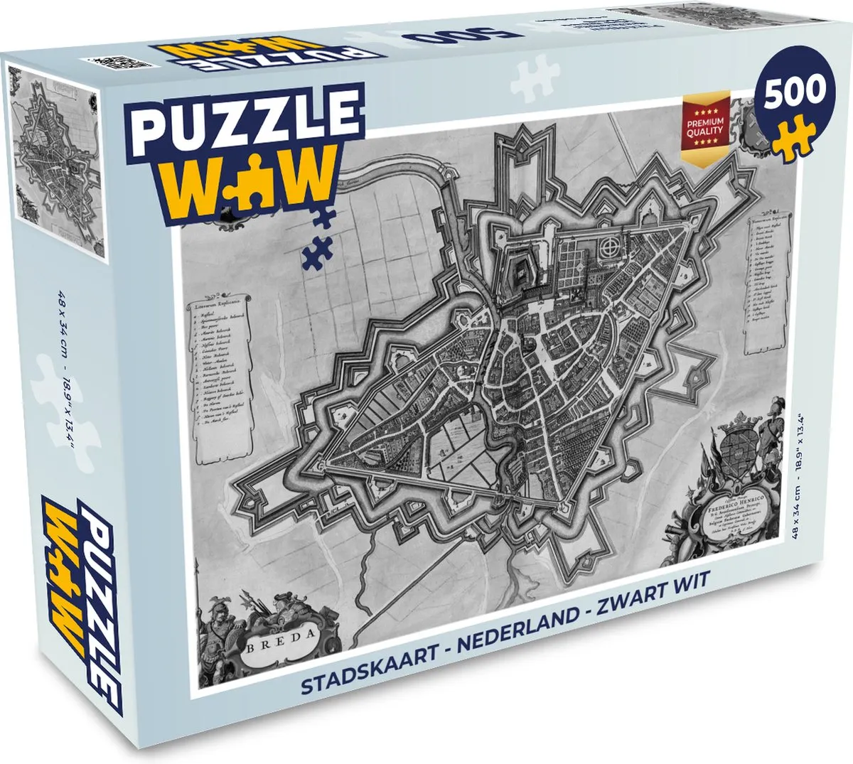 PuzzleWow Stadskaart Nederland Legpuzzel 500 Stuks - Zwart/Wit