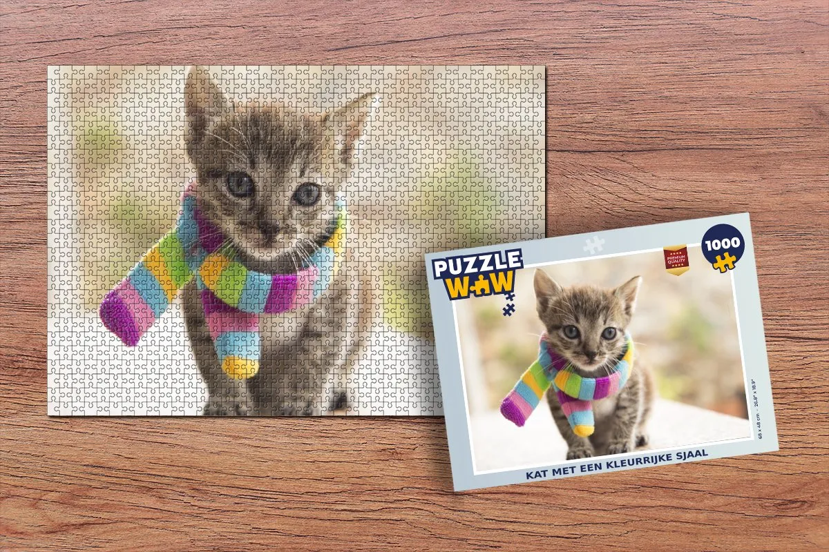PuzzleWow Kat Sjaal Wol Legpuzzel 1000 Stuks - Multicolor