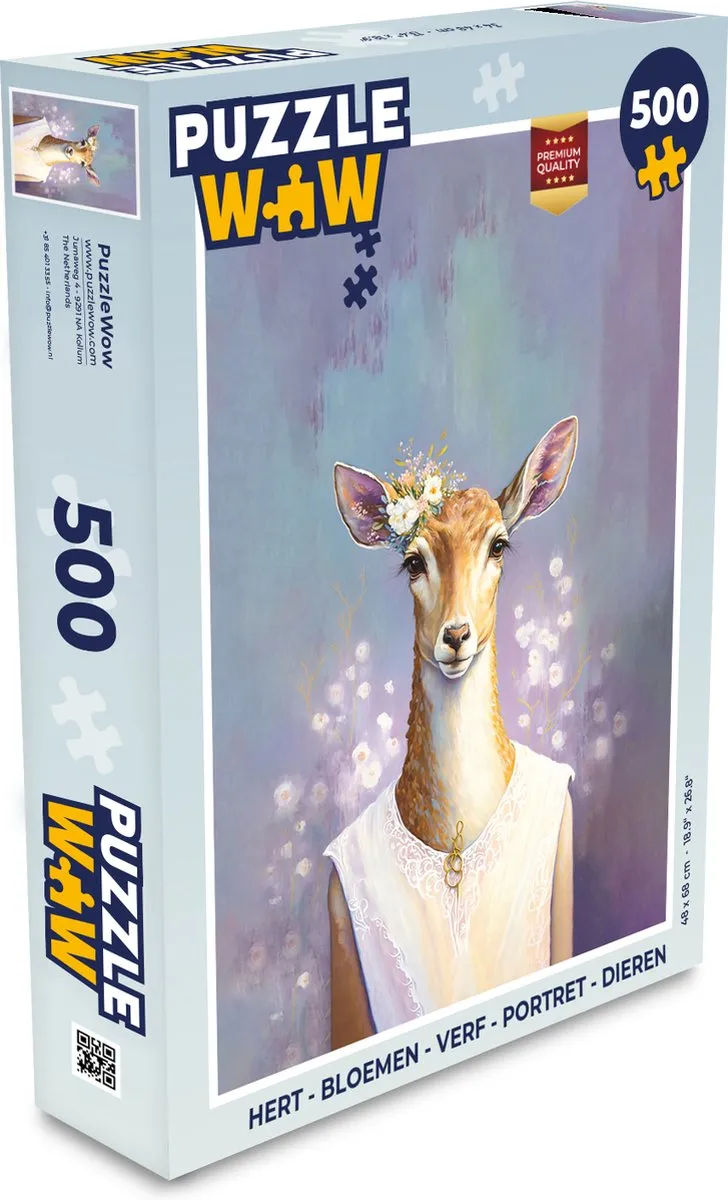 PuzzleWow Hert Bloemen Dieren Legpuzzel 500 Stuks - Multicolor