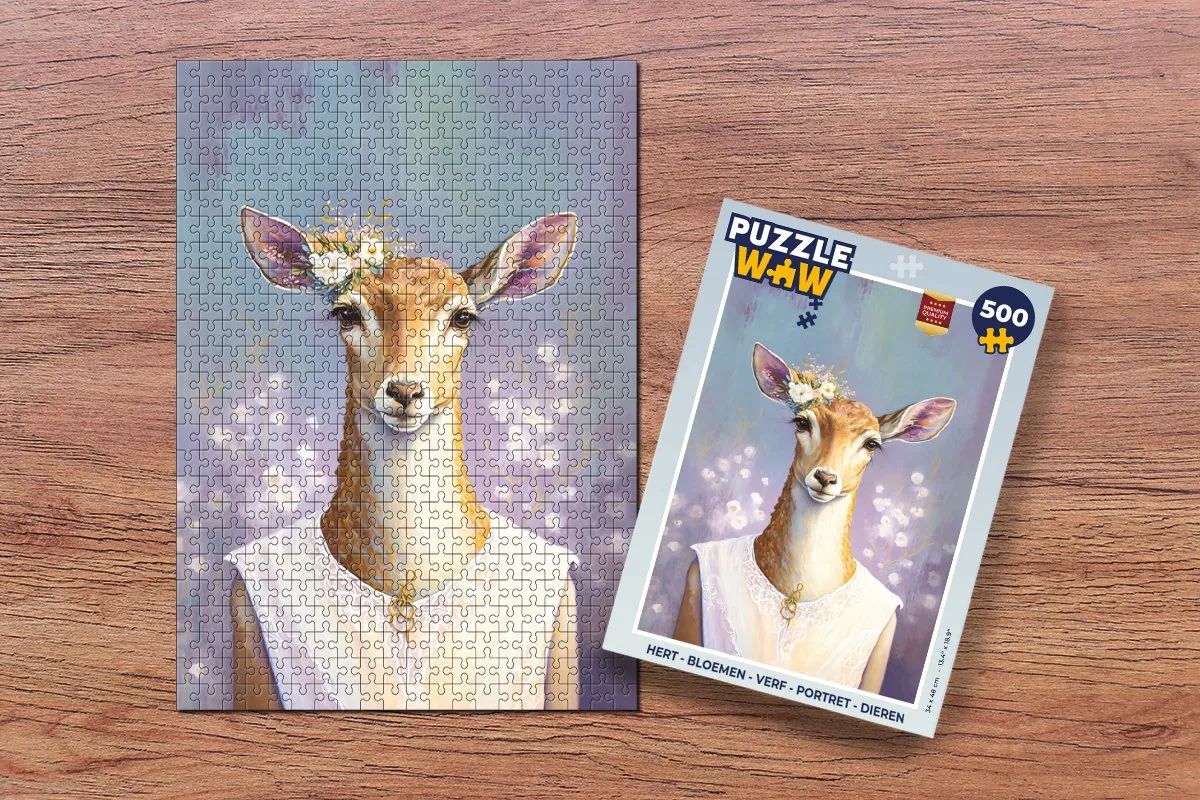 PuzzleWow Hert Bloemen Dieren Legpuzzel 500 Stuks - Multicolor