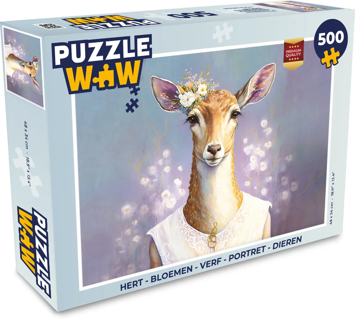 PuzzleWow Hert Bloemen Dieren Legpuzzel 500 Stuks - Multicolor