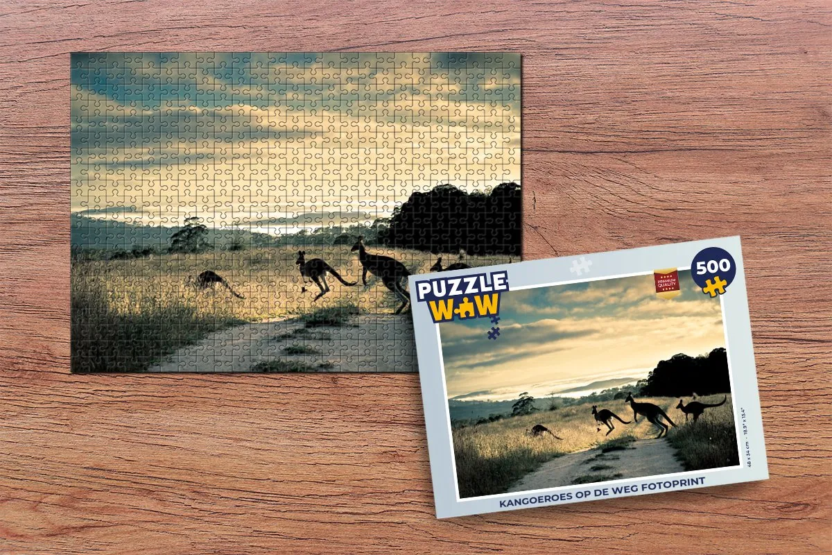 PuzzleWow Legpuzzel Kangoeroes op de weg 500 Stuks - Multicolor