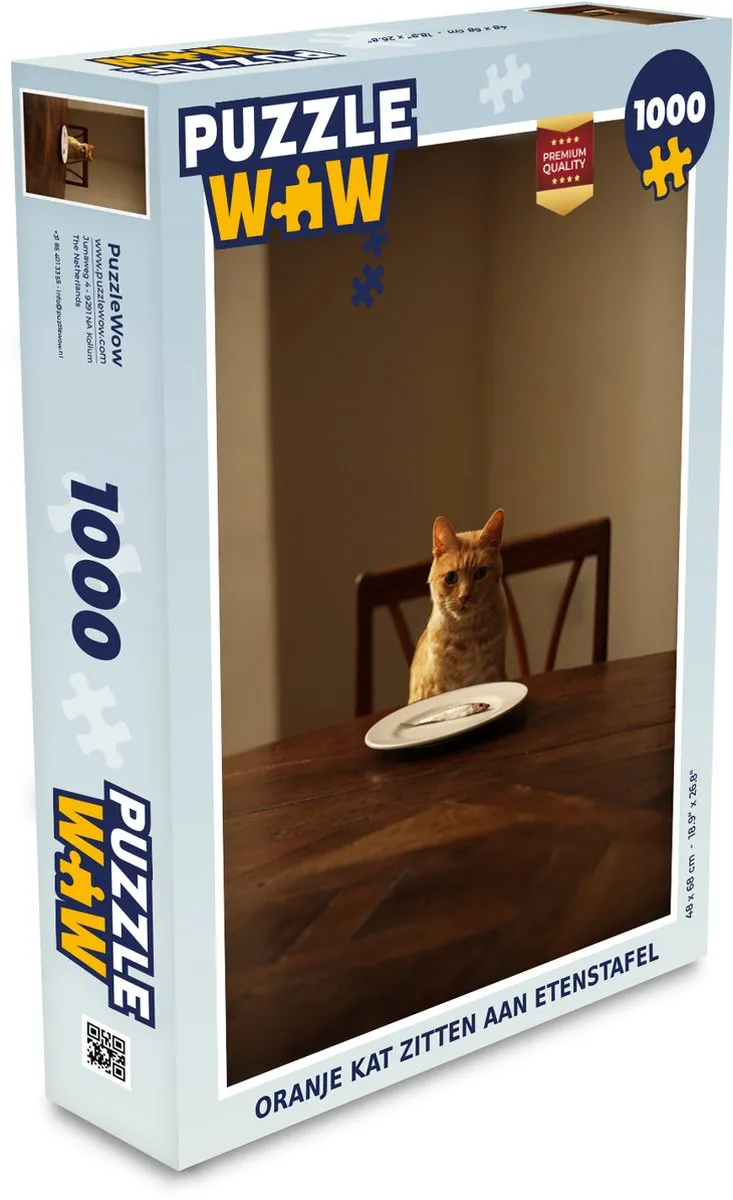 PuzzleWow Kat Eettafel Bord Legpuzzel 1000 Stuks
