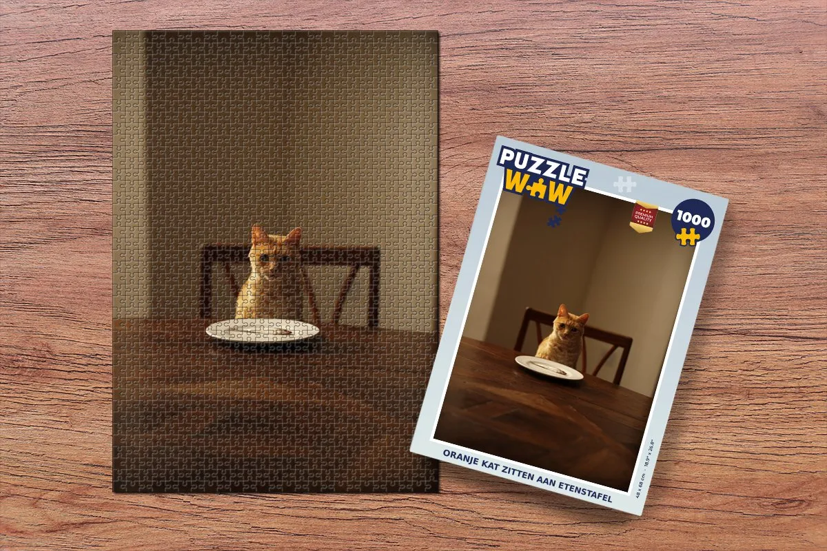 PuzzleWow Kat Eettafel Bord Legpuzzel 1000 Stuks - Multicolor