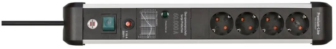 Premium-Protect-Line 60.000A stekkerdoos met overspanningsbeveiliging 4-voudig 3m H05VV-F 3G1,5