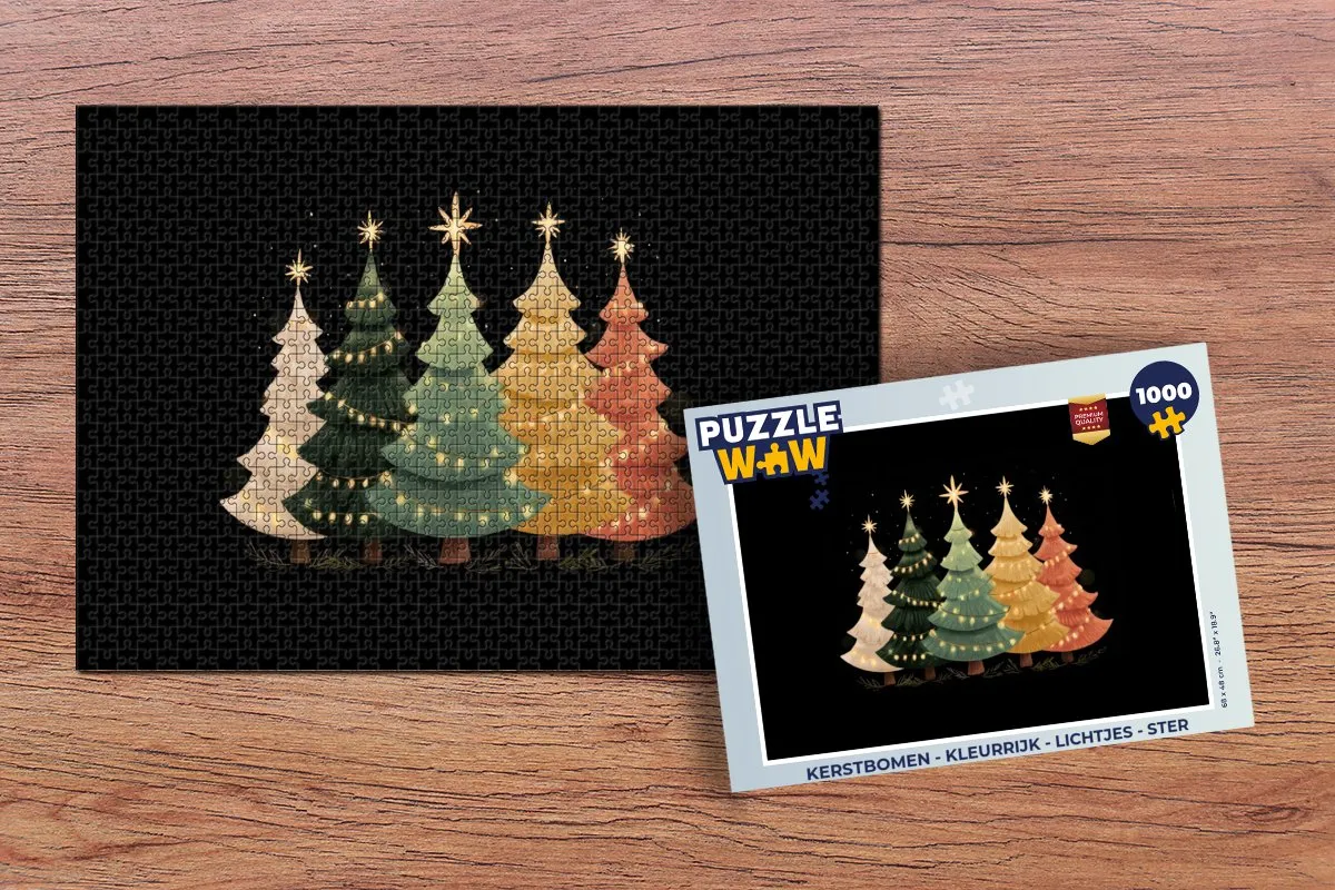 PuzzleWow Kerstboom Puzzle 1000 Stuks - Kleurrijk met Lichtjes en Ster