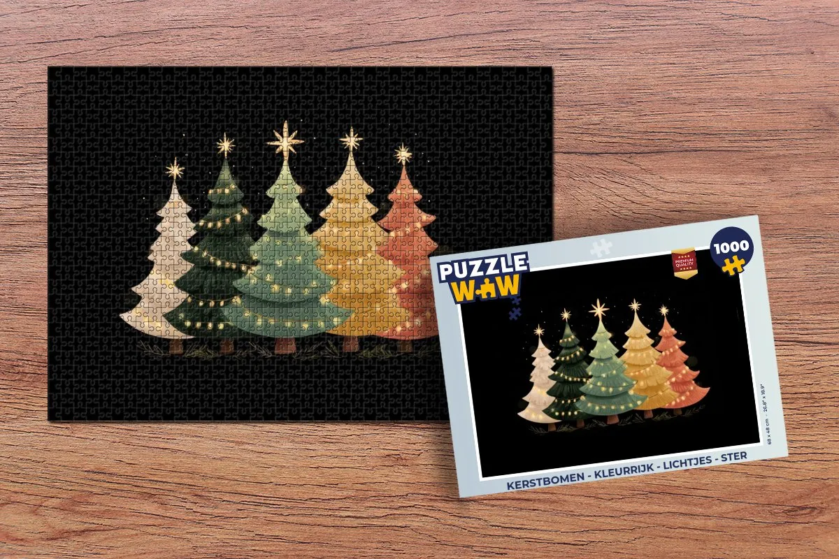PuzzleWow Kerstboom Puzzle 1000 Stuks - Kleurrijk met Lichtjes en Ster