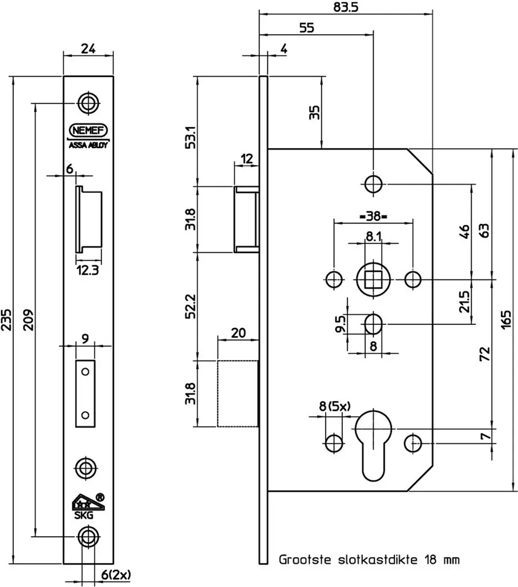 Nemef PC72 4402/17 Dag & Nachtslot SKG** - RVS - 55mm