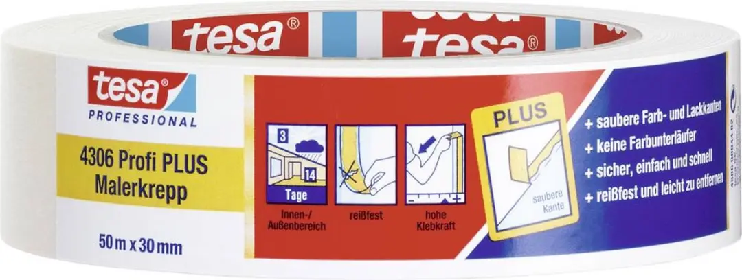 Tesa afplakband 4306 Profi PLUS licht geplooid W.30 mm