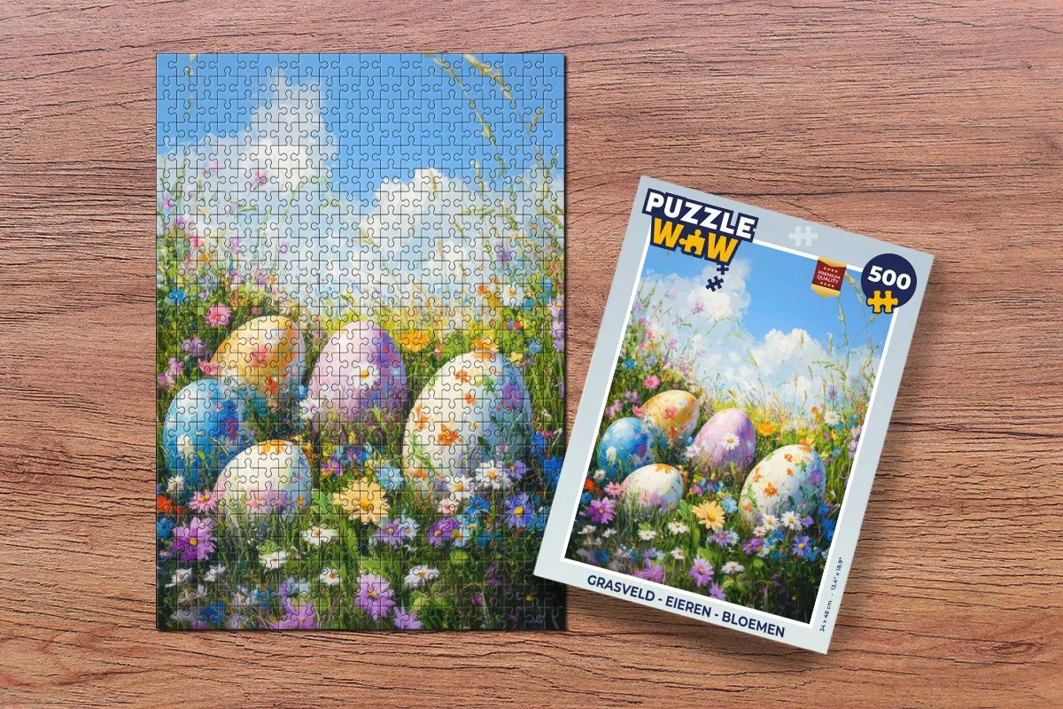 PuzzleWow Grasveld Legpuzzel 500 Stuks - Bloemen/Eieren