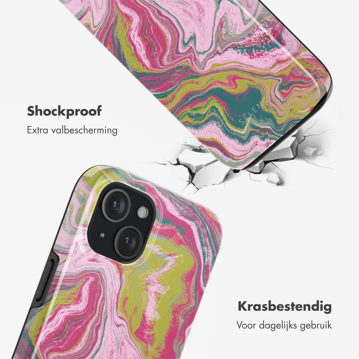 Selencia Hoesje iPhone 15 - Marble Pink - MagSafe