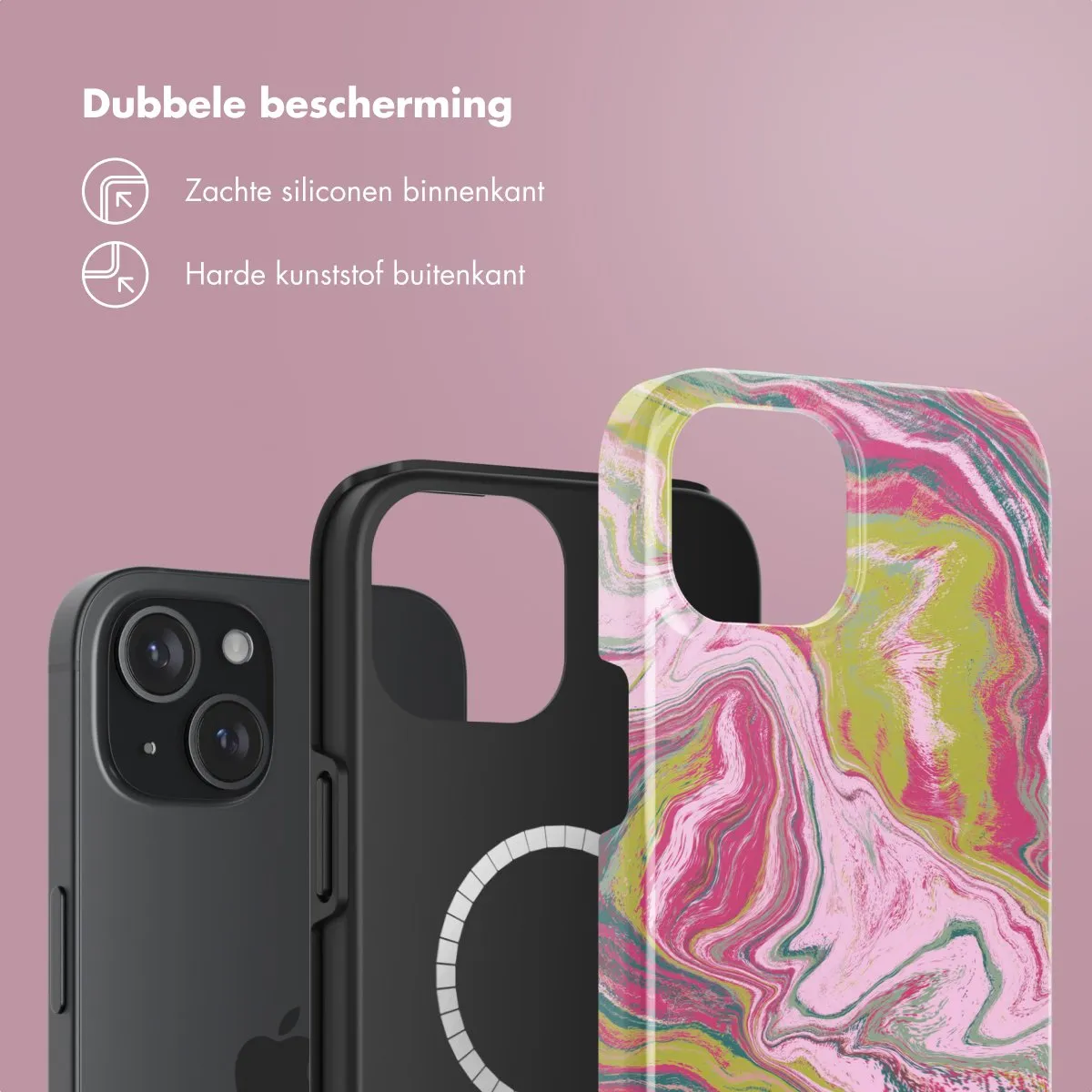 Selencia Hoesje iPhone 15 - Marble Pink - MagSafe