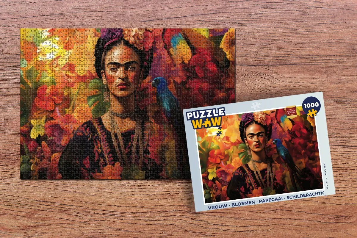 PuzzleWow Legpuzzel 1000 Stuks - Schilderachtig Bloemen & Papegaai
