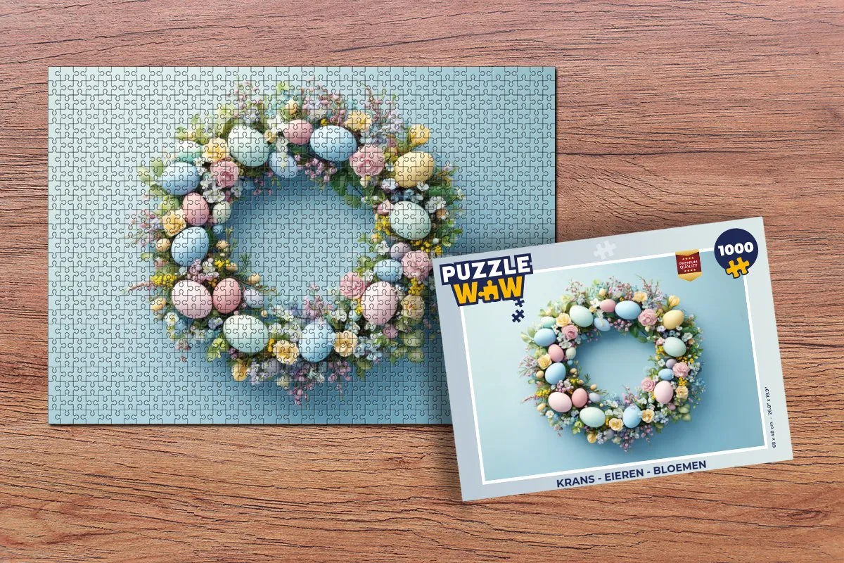 PuzzleWow Paaskrans Legpuzzel 1000 Stuks - Blauw