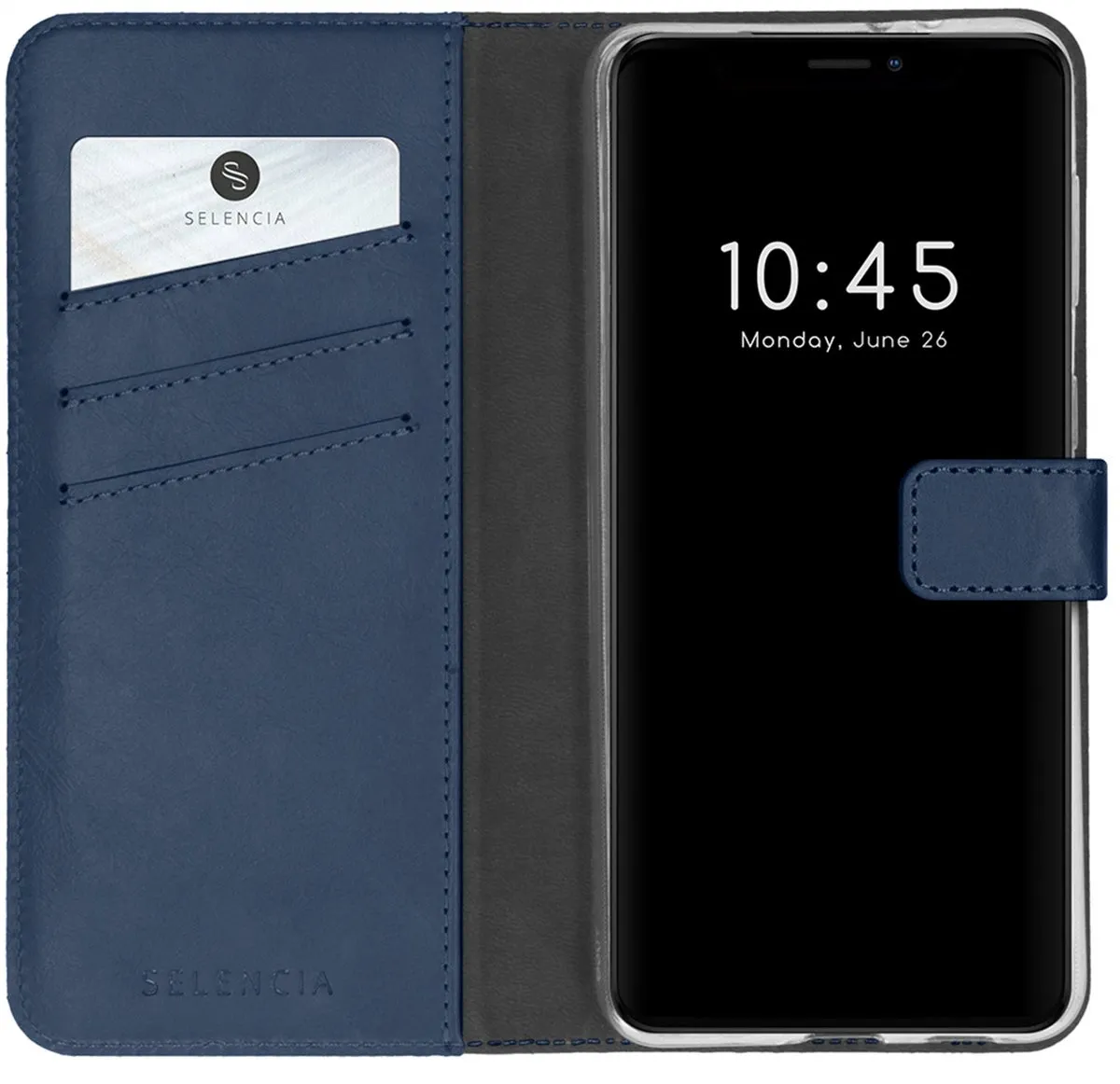 Selencia Hoesje iPhone 13 Pro - Echt Lederen Bookcase - Blauw