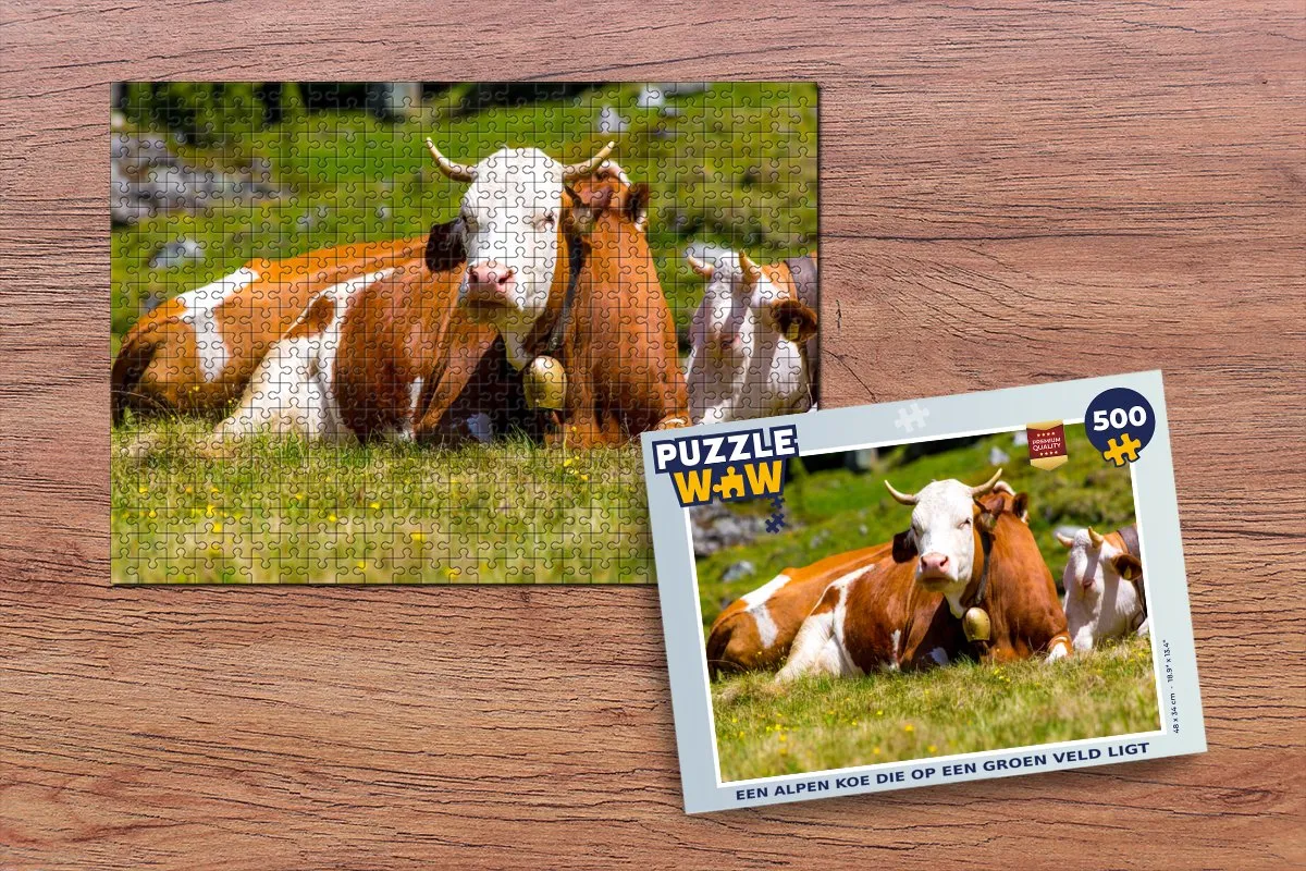 PuzzleWow Legpuzzel Koeien Bloemen Alpen 500 Stuks