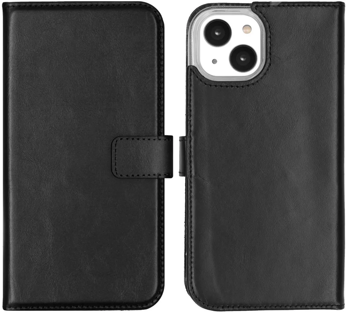 Selencia Hoesje iPhone 14 - Echt Lederen Bookcase 3 Pasjes - Zwart