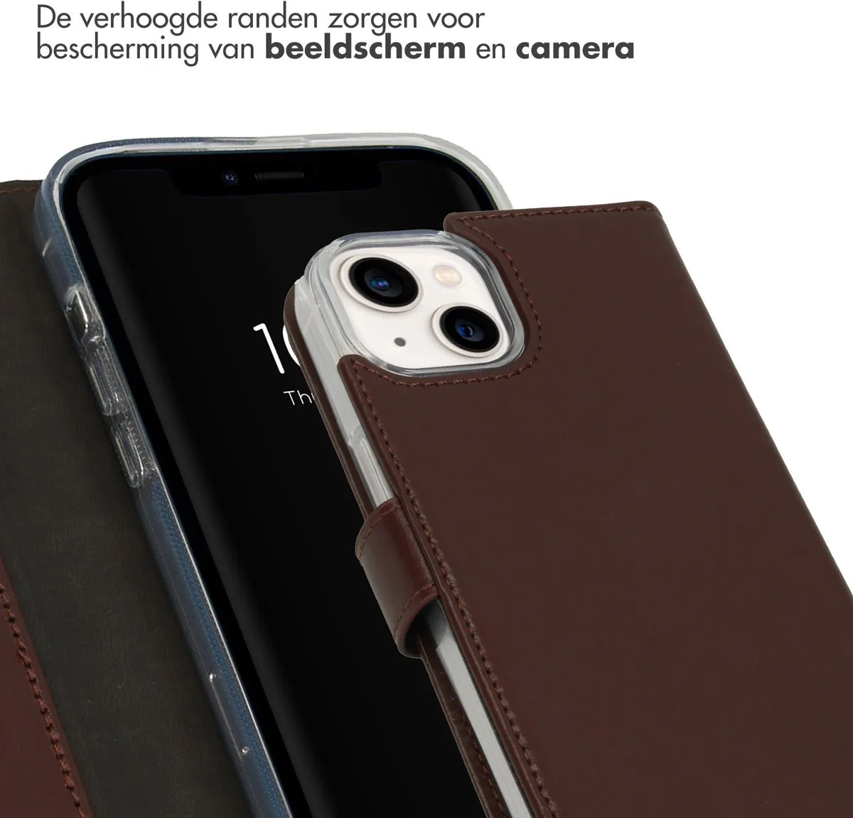 Selencia Hoesje iPhone 14 Echt Lederen Bookcase - 3 Pasjes - Bruin