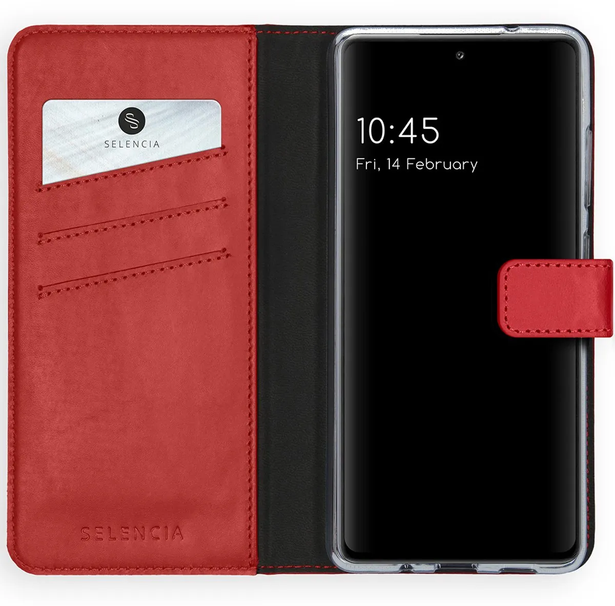 Selencia Hoesje Samsung Galaxy S20 FE - Rood Lederen Bookcase - 3 Pasjes