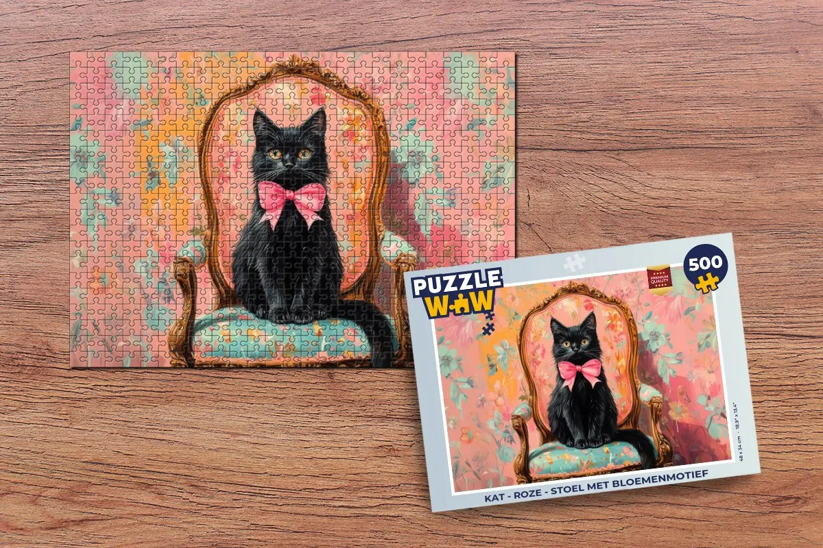 PuzzleWow Kat Stoel Bloemenmotief Legpuzzel 500 Stuks - MPN 8721414229635