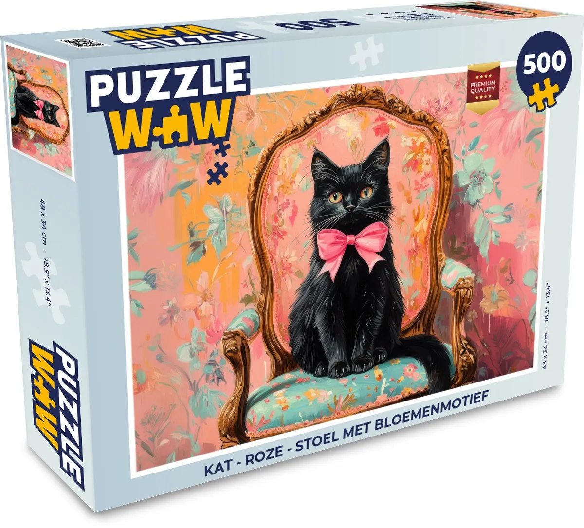 PuzzleWow Kat Stoel Bloemenmotief Legpuzzel 500 Stuks
