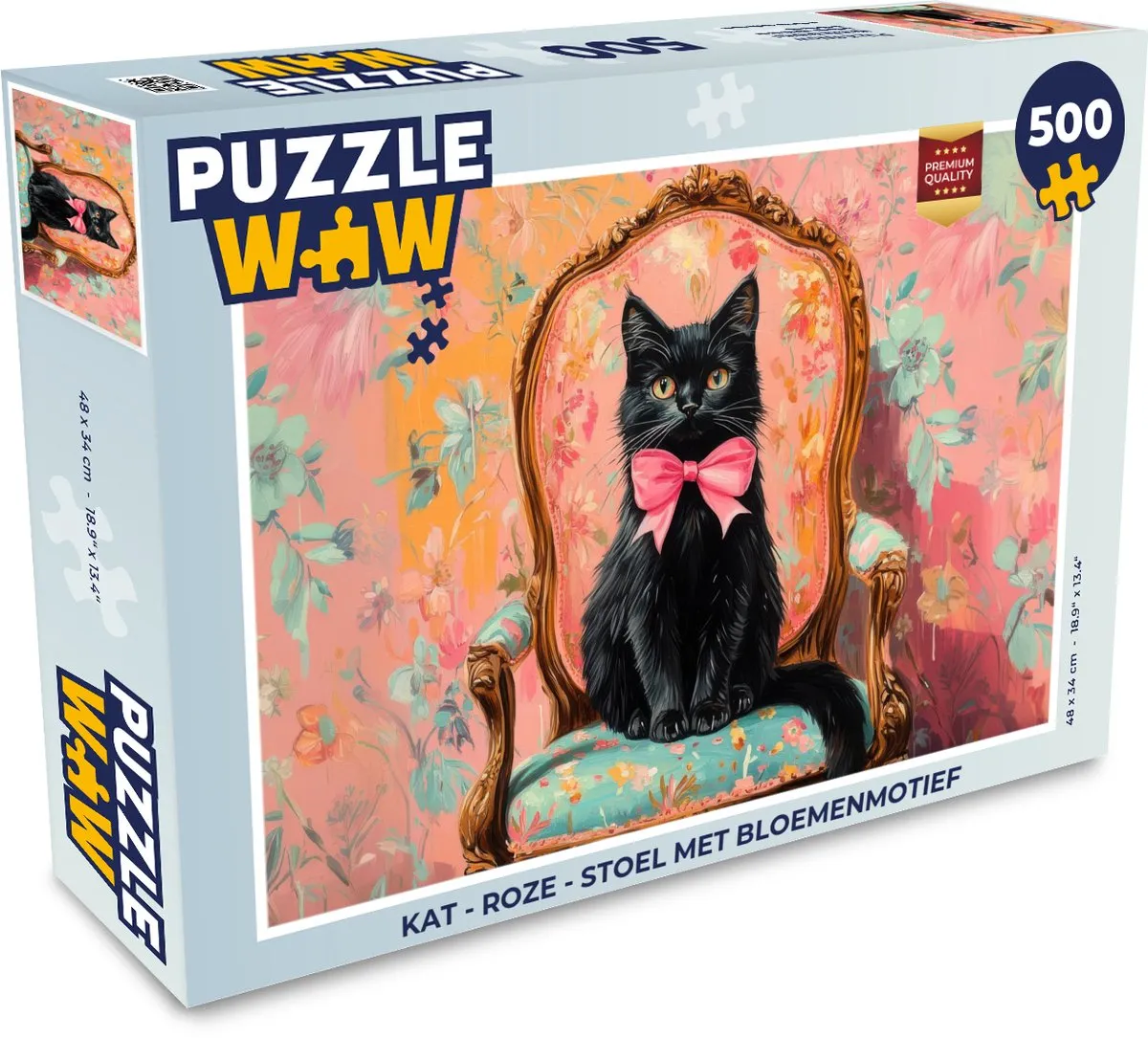 PuzzleWow Kat Stoel Bloemenmotief Legpuzzel 500 Stuks - MPN 8721414229635