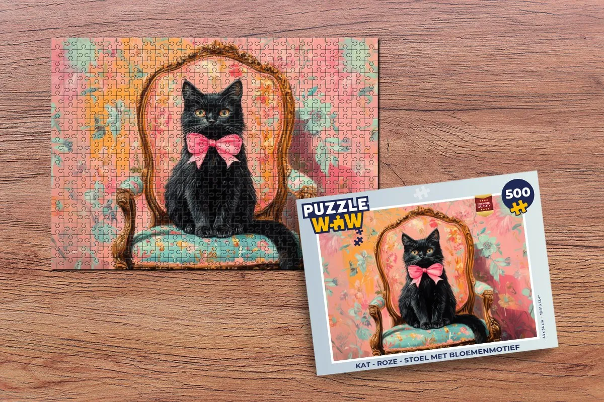 PuzzleWow Kat Stoel Bloemenmotief Legpuzzel 500 Stuks - MPN 8721414229635