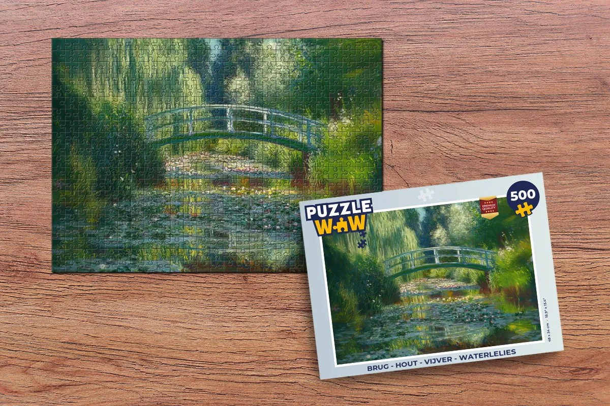 PuzzleWow Legpuzzel 500 Stuks - Brug, Vijver & Waterlelies