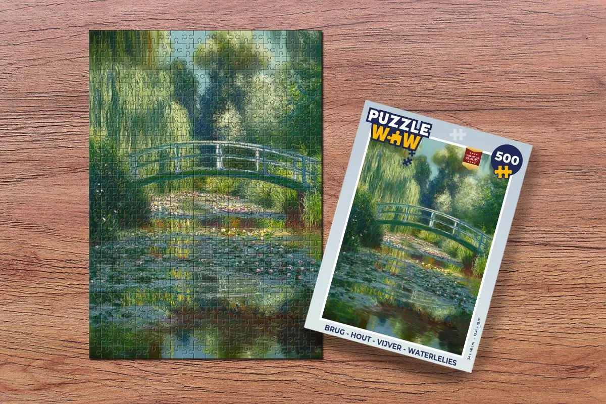 PuzzleWow Legpuzzel 500 Stuks - Brug, Vijver & Waterlelies