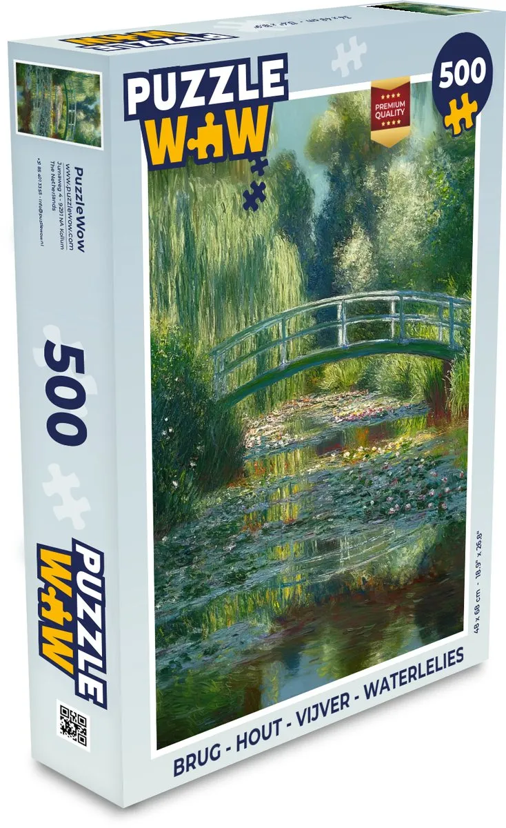 PuzzleWow Legpuzzel 500 Stuks - Brug, Vijver & Waterlelies