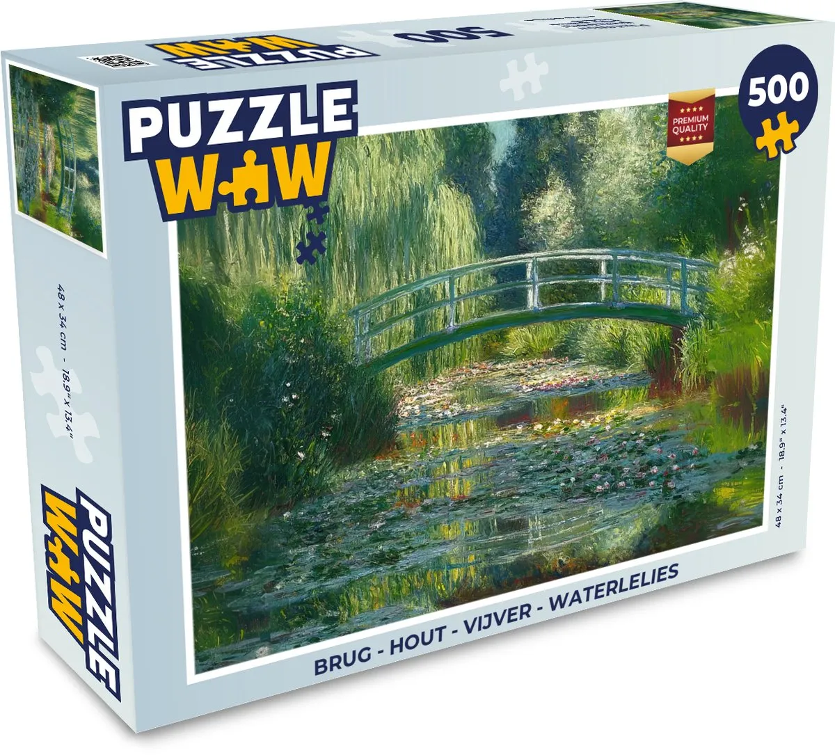 PuzzleWow Legpuzzel 500 Stuks - Brug, Vijver & Waterlelies