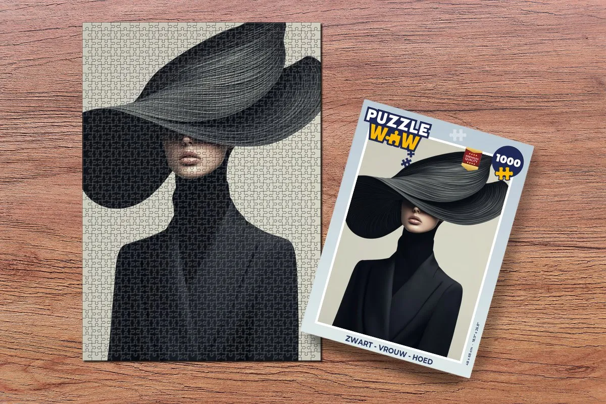 PuzzleWow Vrouw met Hoed Legpuzzel 1000 Stuks - Zwart