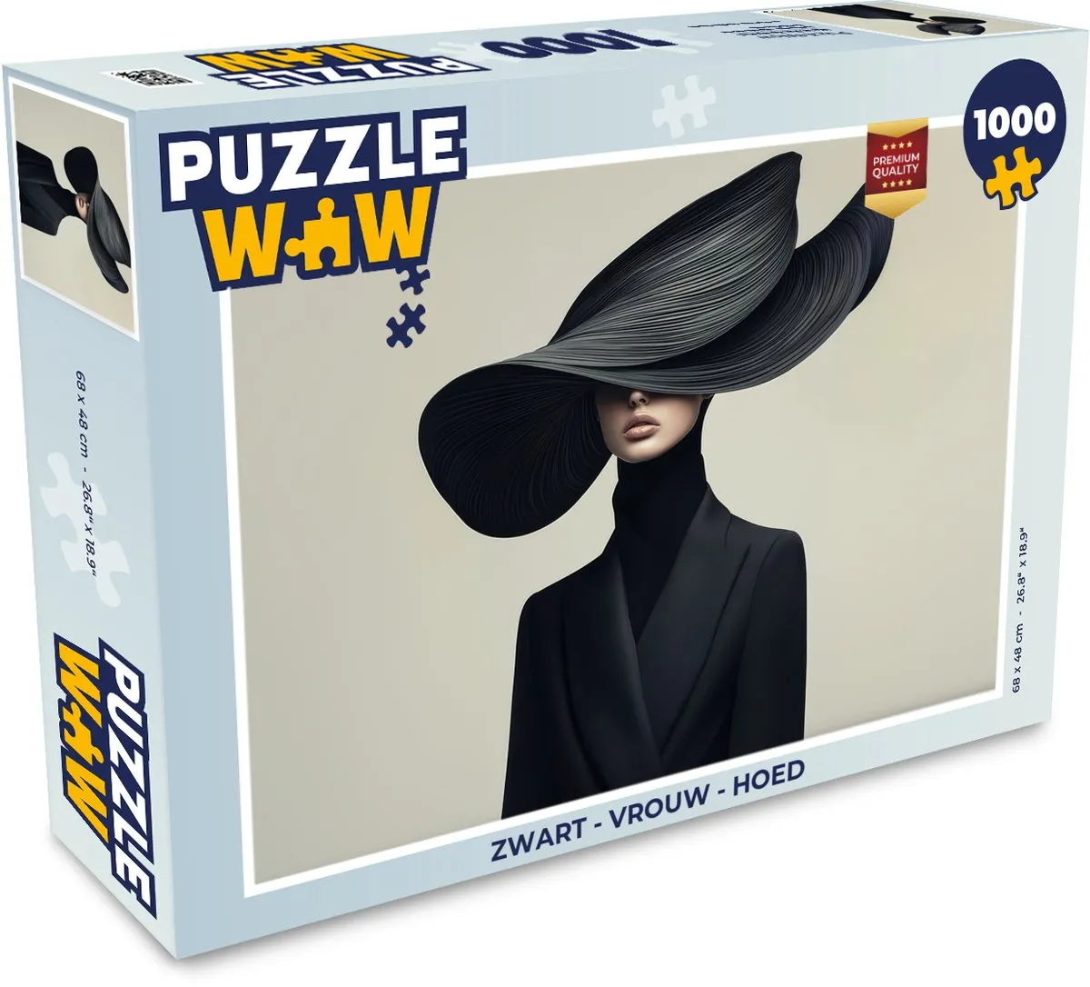 PuzzleWow Vrouw met Hoed Legpuzzel 1000 Stuks - Zwart