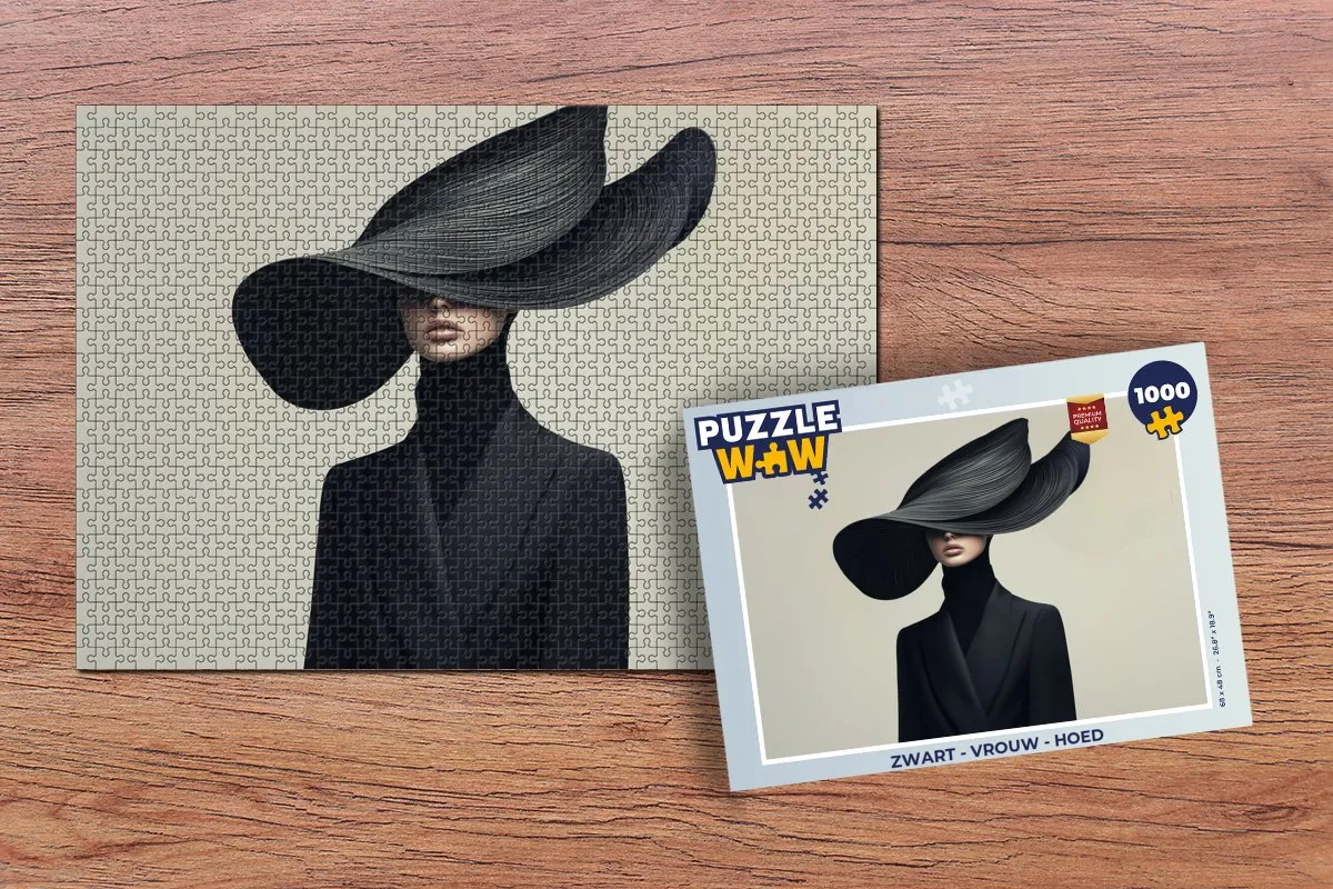 PuzzleWow Vrouw met Hoed Legpuzzel 1000 Stuks - Zwart