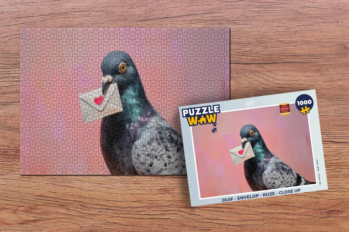 PuzzleWow Duif Legpuzzel 1000 Stuks - Roze Envelop