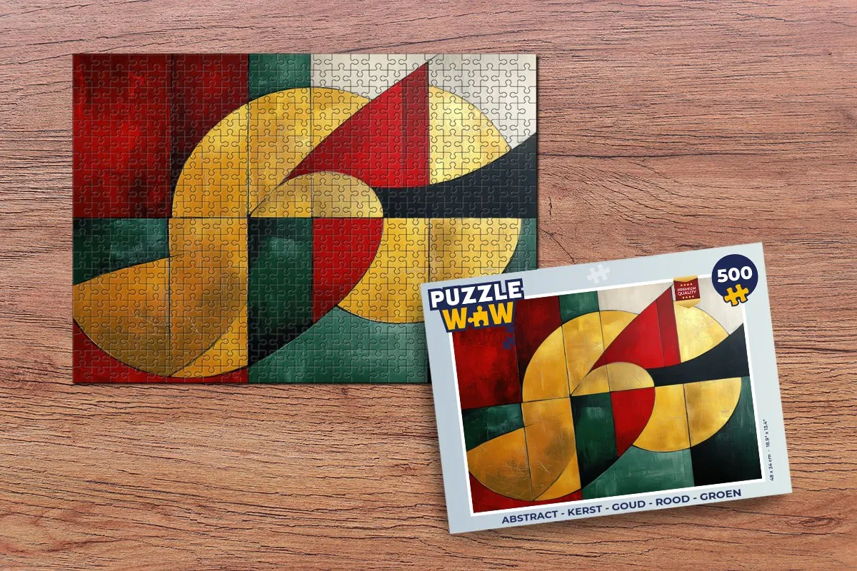 PuzzleWow Abstract Kerst Puzzel 500 Stukjes - Goud/Rood/ Groen