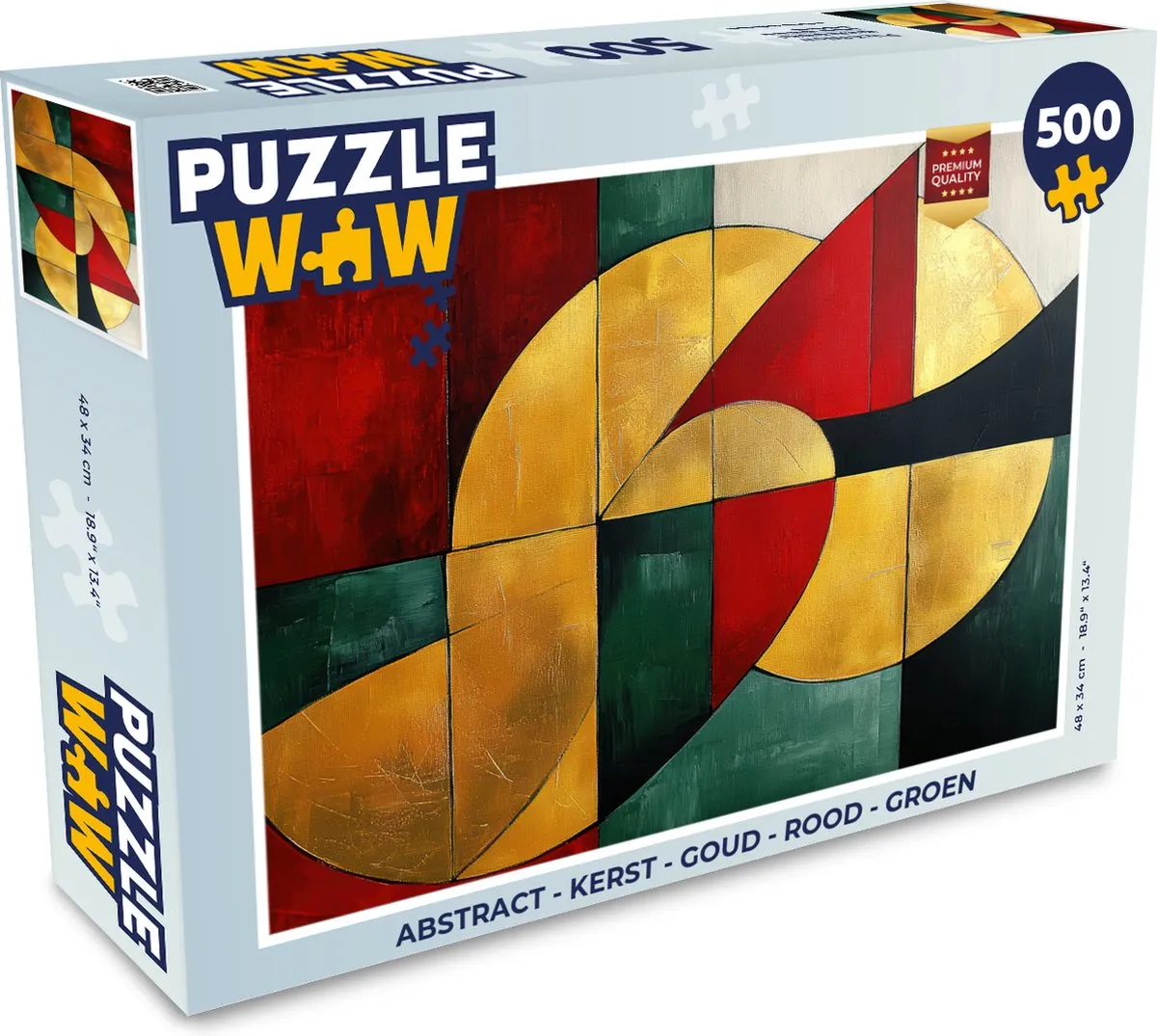 PuzzleWow Abstract Kerst Puzzel 500 Stukjes - Goud/Rood/ Groen