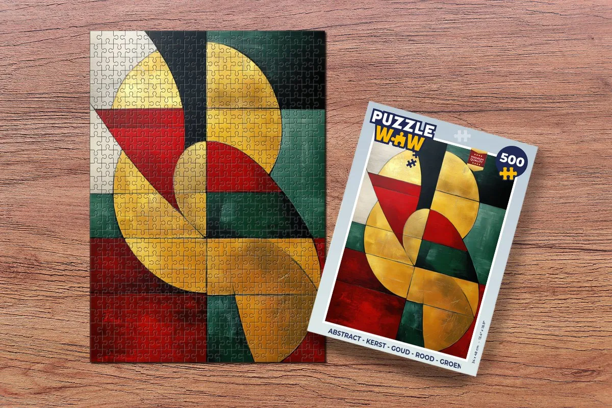 PuzzleWow Abstract Kerst Puzzel 500 Stukjes - Goud/Rood/ Groen