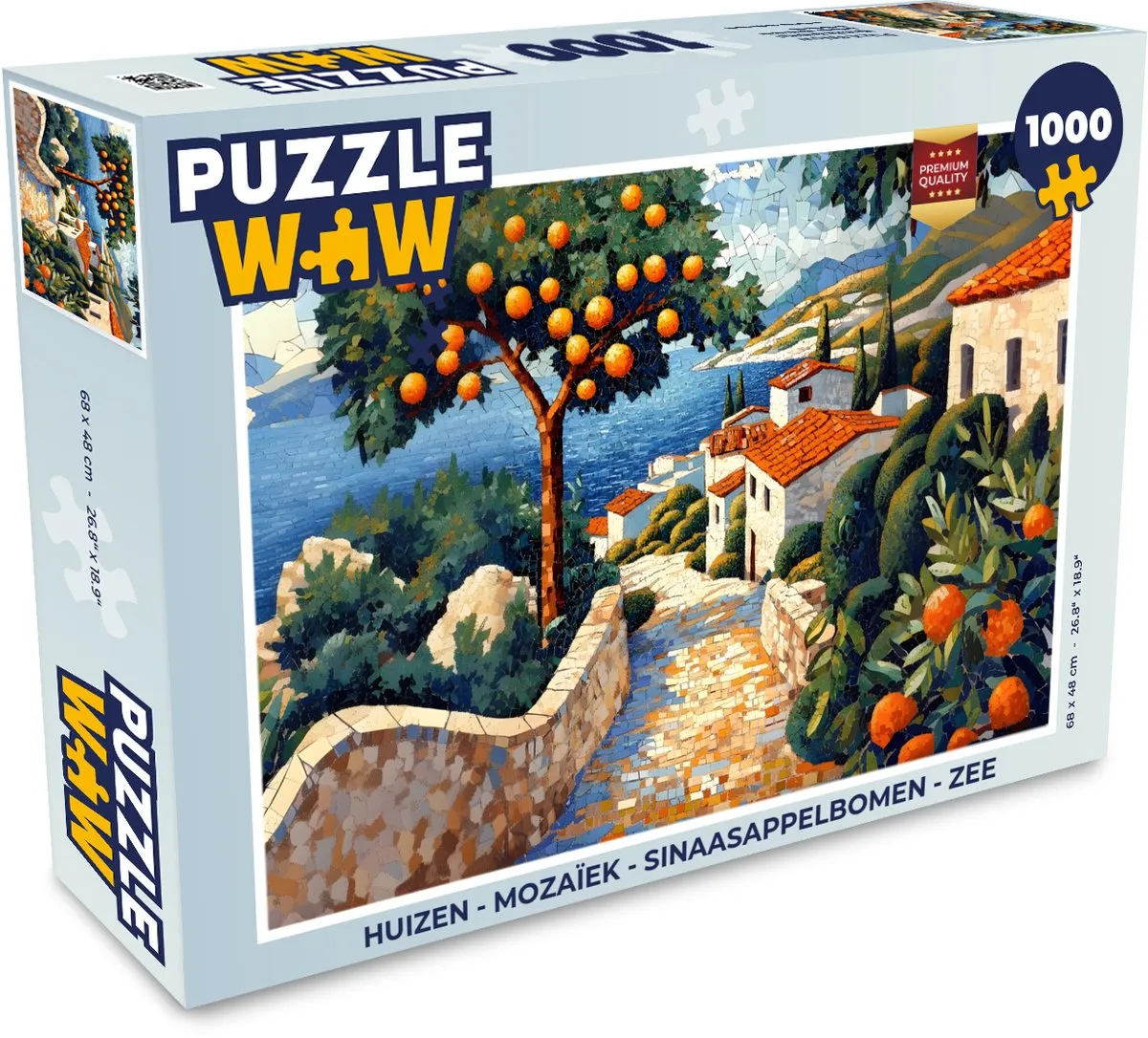 PuzzleWow Mozaïek Huizen Puzzel 1000 Stuks - Sinaasappelbomen & Zee