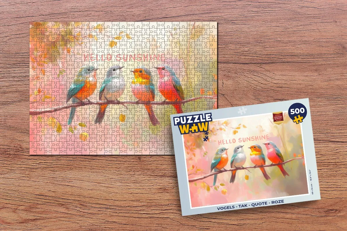 PuzzleWow Vogels Tak Quote Roze Legpuzzel 500 Stuks - Hello Sunshine