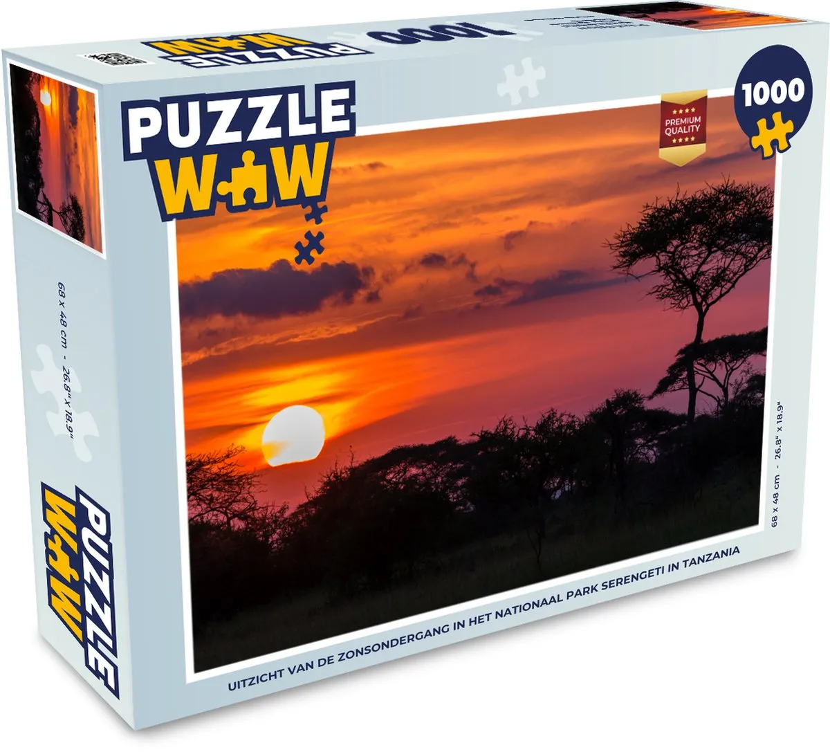 PuzzleWow Legpuzzel Serengeti Zonsondergang 1000 Stuks - Multicolor