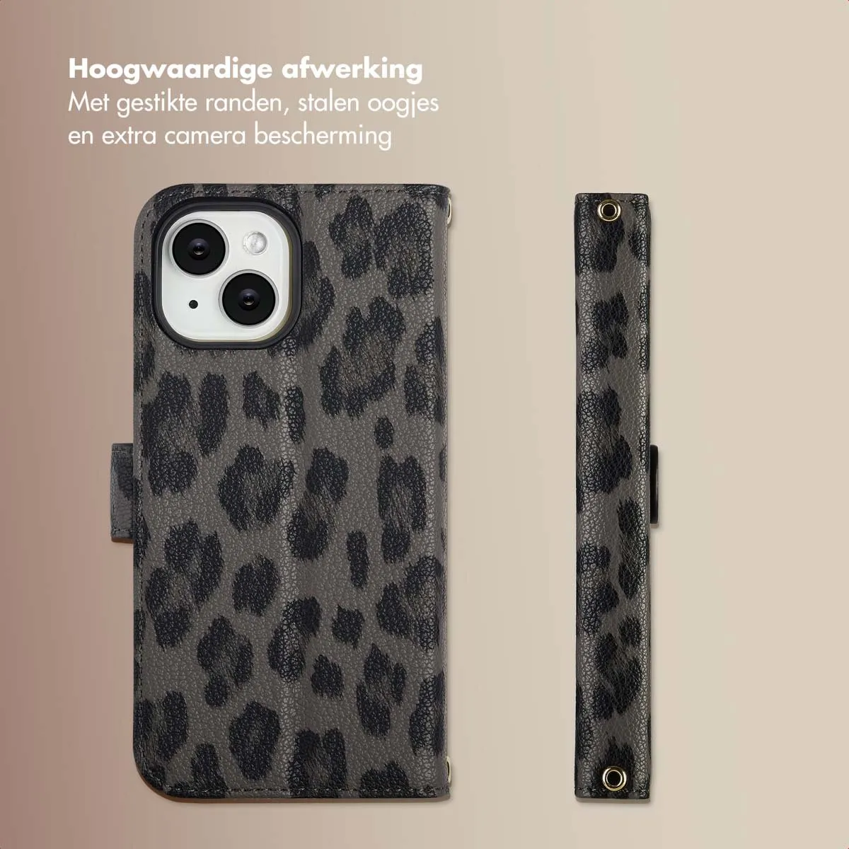 Selencia Hoesje iPhone 15 - Sabi Bookcase Panterprint - Zwart