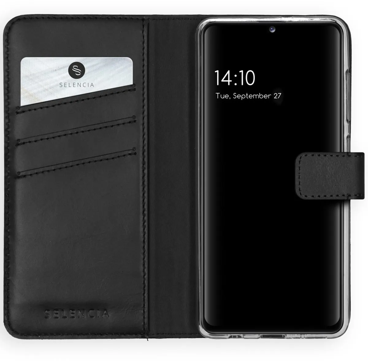 Selencia Hoesje Samsung Galaxy A41 - Echt Lederen Bookcase 3 Stuks - Zwart