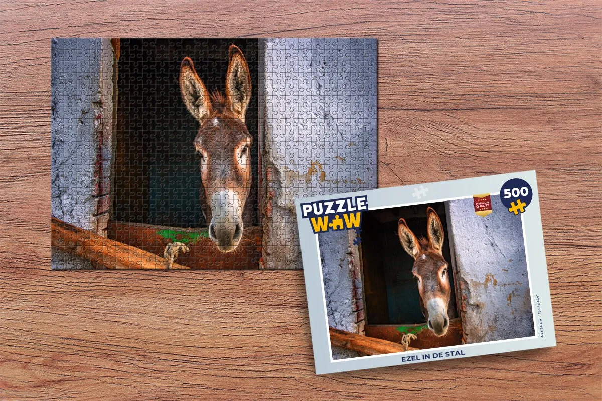 PuzzleWow Puzzel Ezel in de Stal Legpuzzel 500 Stuks - Multicolor