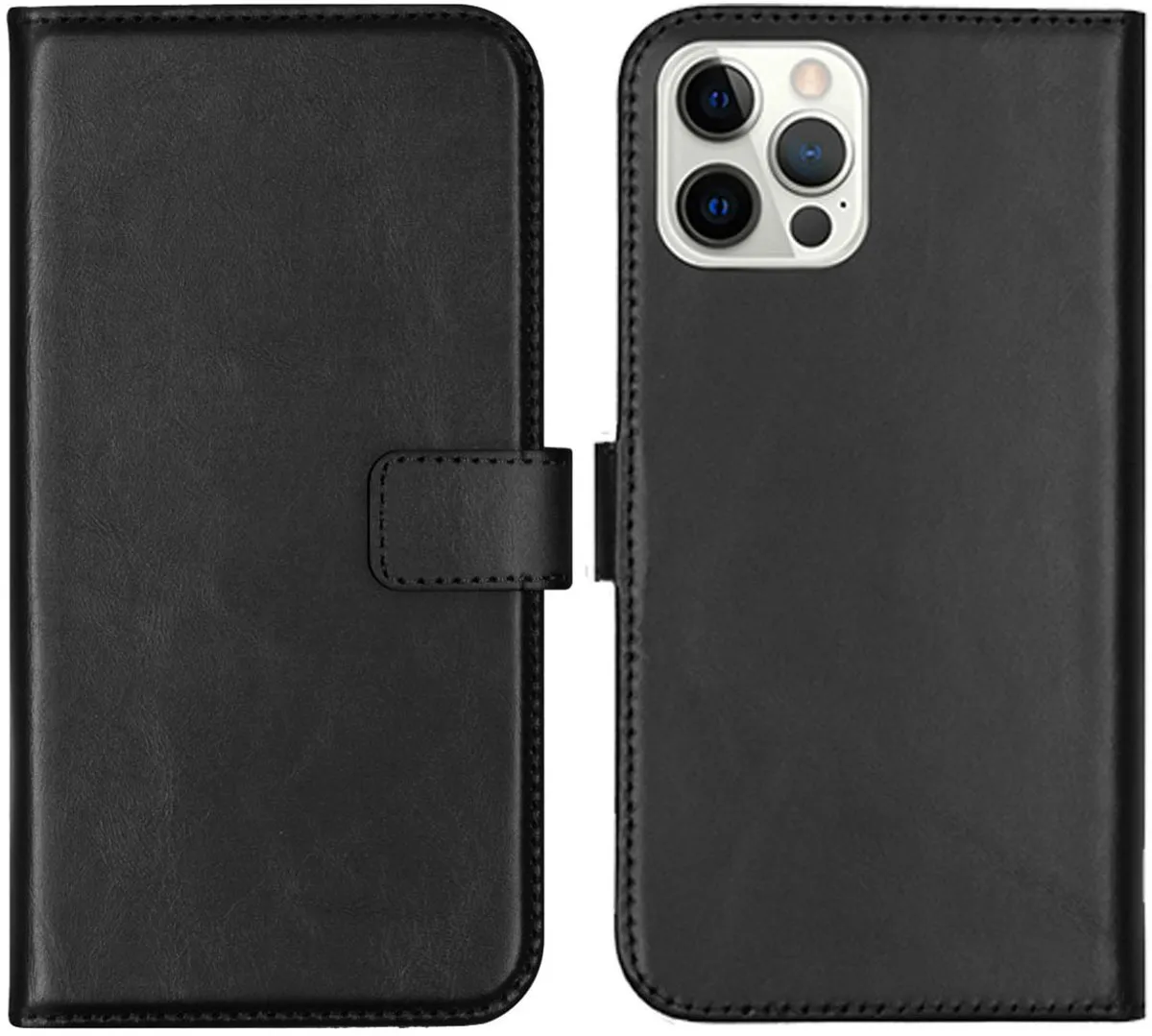 Selencia Hoesje iPhone 12 Pro Bookcase Leder - Zwart - 3 Pasjes