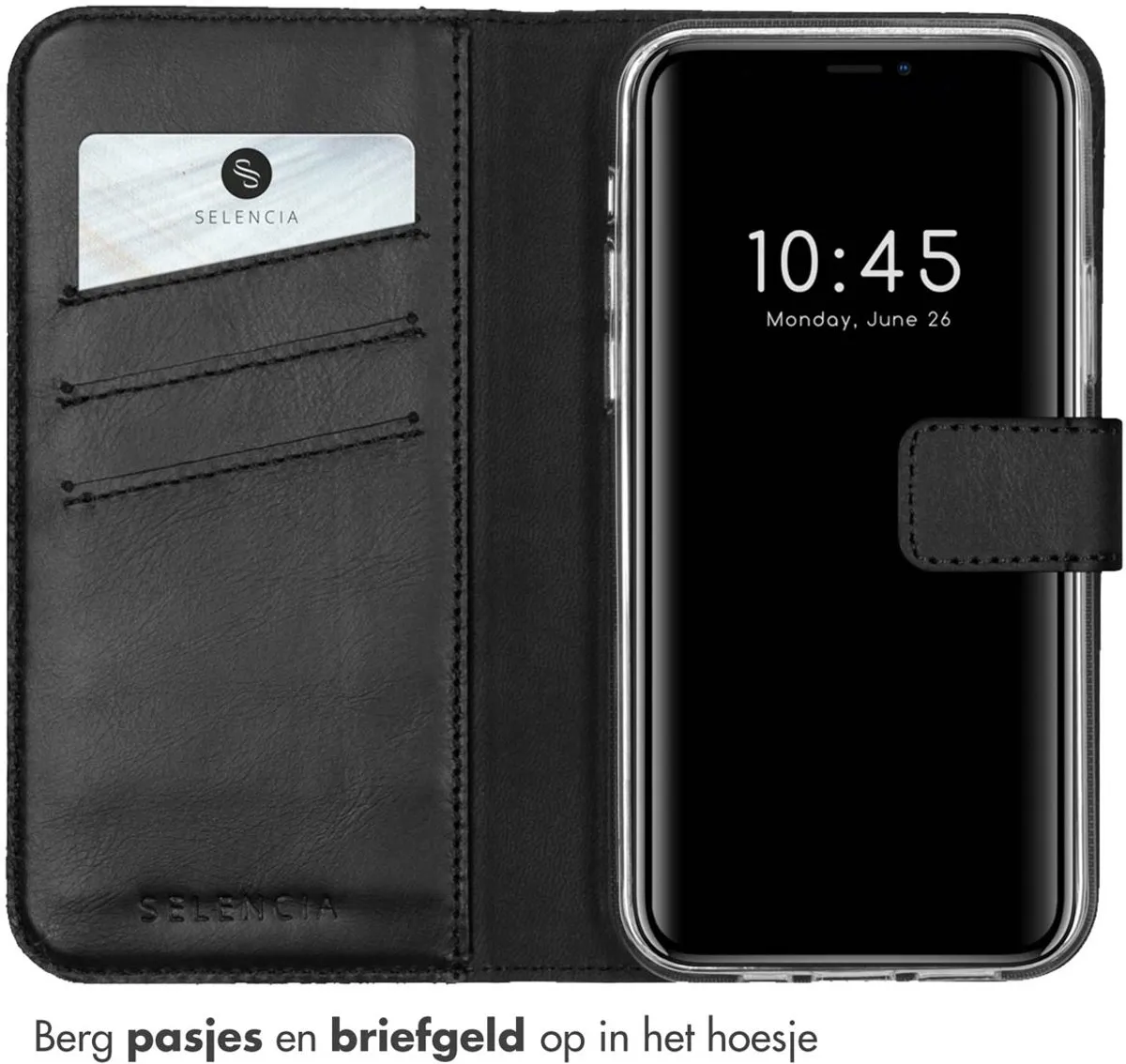 Selencia Hoesje iPhone 12 Pro Bookcase Leder - Zwart - 3 Pasjes